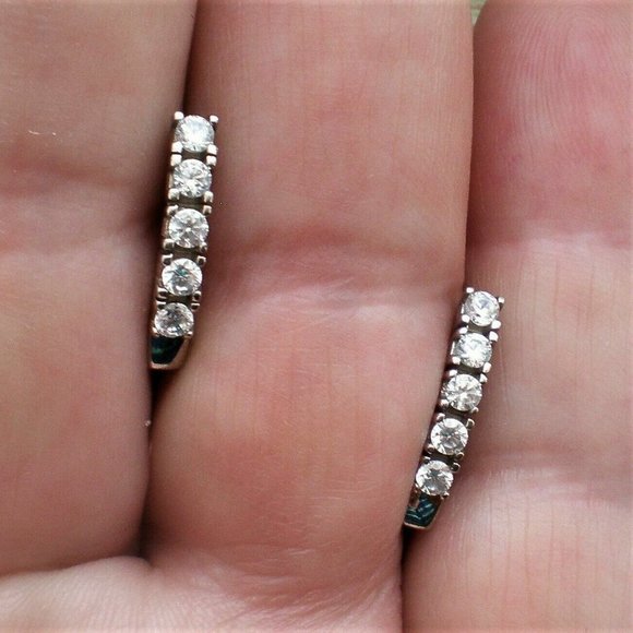 Russian Russia Solid 14K 585 White Gold 0.30CT CZ Cluster Pierced Earrings - Picture 5 of 7